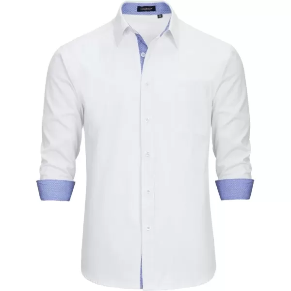 HISDERN Mens Business Dress Shirts Long Sleeve Casual Button Down Shirt Formal Inner Collar Contrast Shirt for Men Wedding