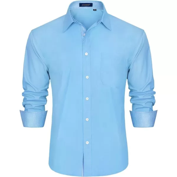 HISDERN Mens Business Dress Shirts Long Sleeve Casual Button Down Shirt Formal Inner Collar Contrast Shirt for Men Wedding