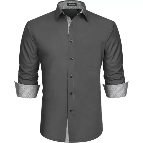 HISDERN Mens Business Dress Shirts Long Sleeve Casual Button Down Shirt Formal Inner Collar Contrast Shirt for Men Wedding