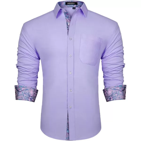 HISDERN Mens Business Dress Shirts Long Sleeve Casual Button Down Shirt Formal Inner Collar Contrast Shirt for Men Wedding