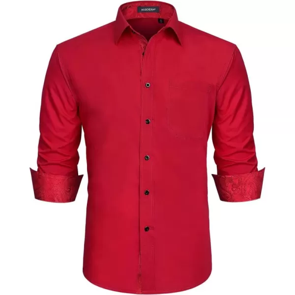 HISDERN Mens Business Dress Shirts Long Sleeve Casual Button Down Shirt Formal Inner Collar Contrast Shirt for Men Wedding