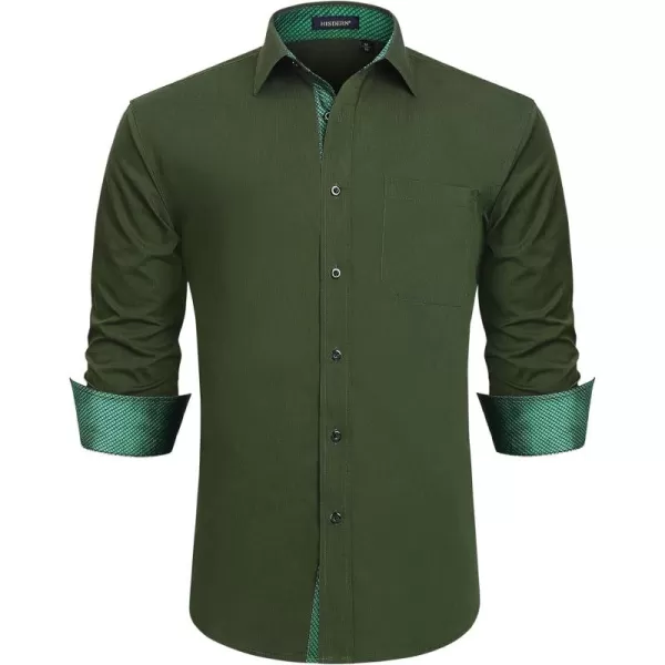 HISDERN Mens Business Dress Shirts Long Sleeve Casual Button Down Shirt Formal Inner Collar Contrast Shirt for Men Wedding