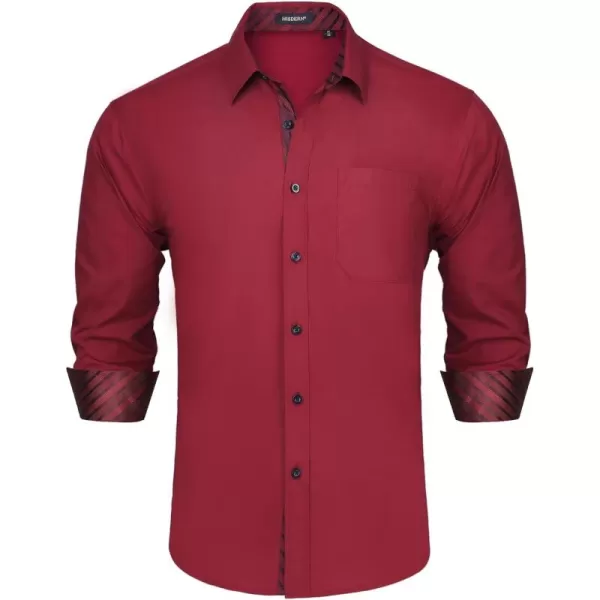 HISDERN Mens Business Dress Shirts Long Sleeve Casual Button Down Shirt Formal Inner Collar Contrast Shirt for Men Wedding