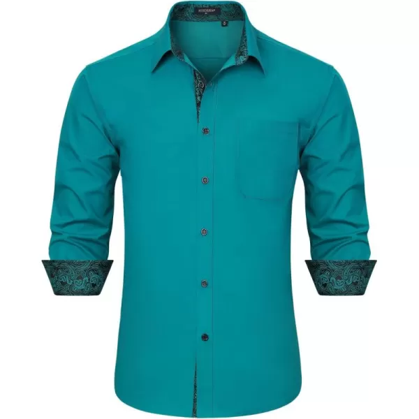 HISDERN Mens Business Dress Shirts Long Sleeve Casual Button Down Shirt Formal Inner Collar Contrast Shirt for Men Wedding