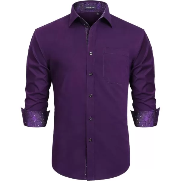 HISDERN Mens Business Dress Shirts Long Sleeve Casual Button Down Shirt Formal Inner Collar Contrast Shirt for Men Wedding