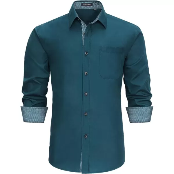 HISDERN Mens Business Dress Shirts Long Sleeve Casual Button Down Shirt Formal Inner Collar Contrast Shirt for Men Wedding