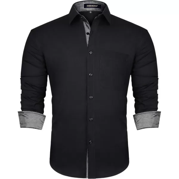 HISDERN Mens Business Dress Shirts Long Sleeve Casual Button Down Shirt Formal Inner Collar Contrast Shirt for Men Wedding