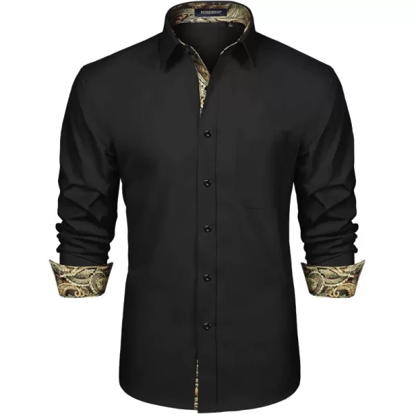 HISDERN Mens Business Dress Shirts Long Sleeve Casual Button Down Shirt Formal Inner Collar Contrast Shirt for Men Wedding