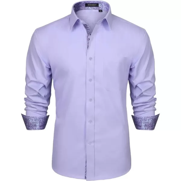 HISDERN Mens Business Dress Shirts Long Sleeve Casual Button Down Shirt Formal Inner Collar Contrast Shirt for Men Wedding