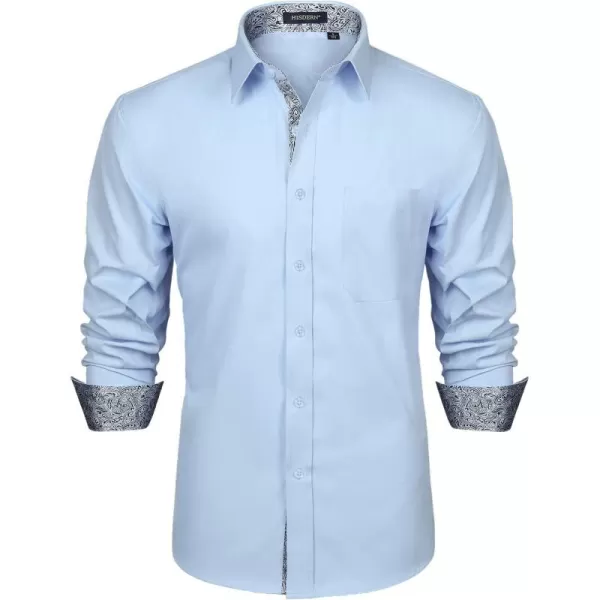 HISDERN Mens Business Dress Shirts Long Sleeve Casual Button Down Shirt Formal Inner Collar Contrast Shirt for Men Wedding