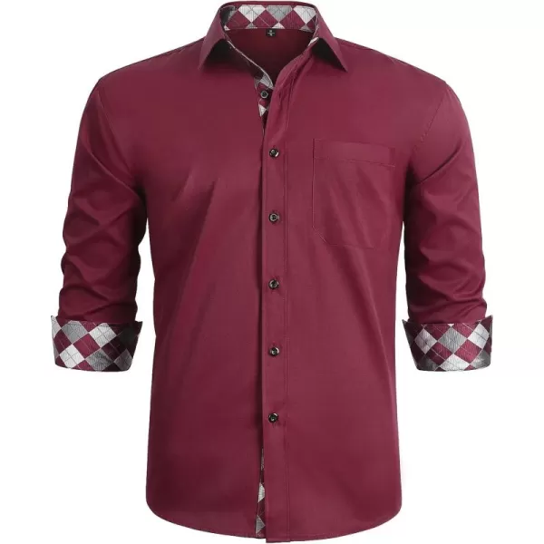 HISDERN Mens Business Dress Shirts Long Sleeve Casual Button Down Shirt Formal Inner Collar Contrast Shirt for Men Wedding