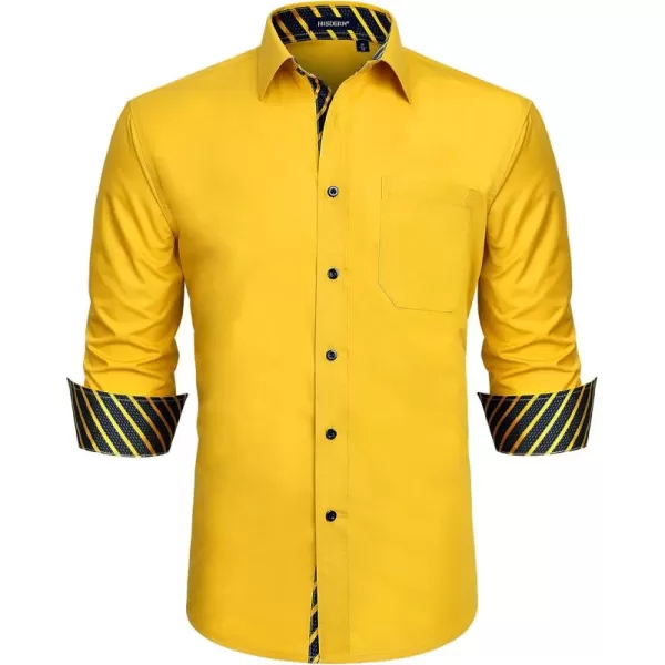 HISDERN Mens Business Dress Shirts Long Sleeve Casual Button Down Shirt Formal Inner Collar Contrast Shirt for Men Wedding
