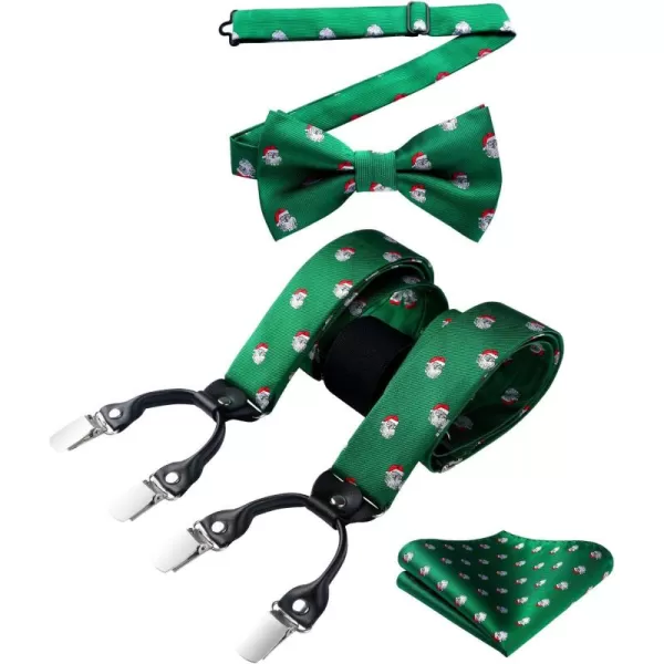 HISDERN Mens Christmas Bow Tie and Suspenders Holiday Festival Braces Y Shape Fun Santa Braces Handkerchief Pocket Square Set