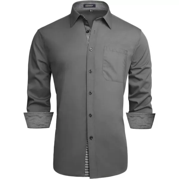HISDERN Mens Dress Shirts Long Sleeve Button Down Casual Shirts for Men Inner Contrast Formal Business Tuxedo Wedding Shirt