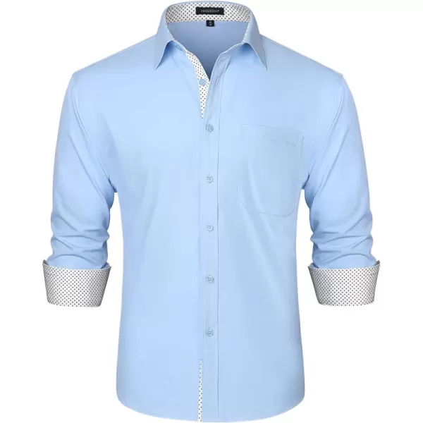 HISDERN Mens Dress Shirts Long Sleeve Button Down Casual Shirts for Men Inner Contrast Formal Business Tuxedo Wedding Shirt)