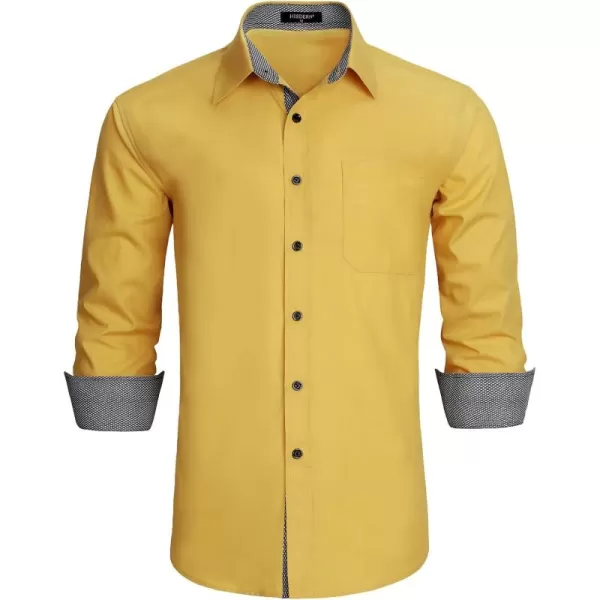 HISDERN Mens Dress Shirts Long Sleeve Button Down Casual Shirts for Men Inner Contrast Formal Business Tuxedo Wedding Shirt
