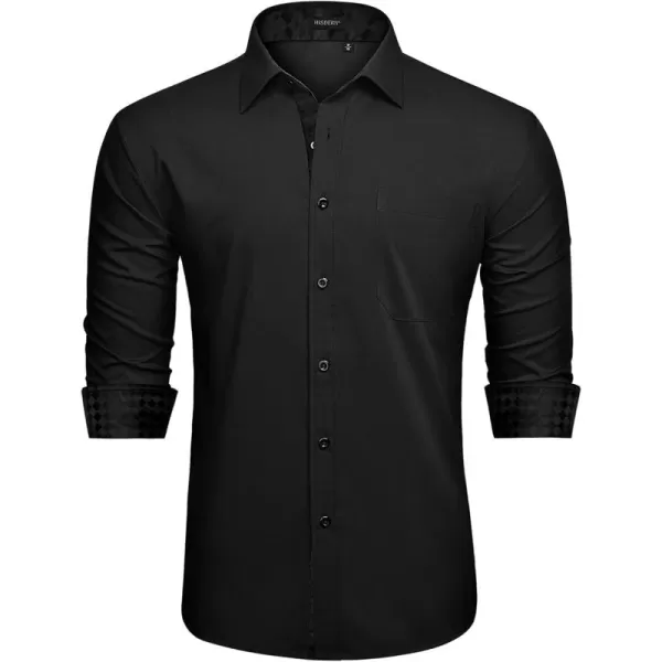 HISDERN Mens Dress Shirts Long Sleeve Button Down Casual Shirts for Men Inner Contrast Formal Business Tuxedo Wedding Shirt