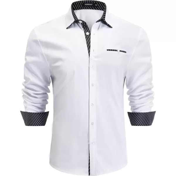 HISDERN Mens Dress Shirts Long Sleeve Button Down Casual Shirts for Men Inner Contrast Formal Business Tuxedo Wedding Shirt)