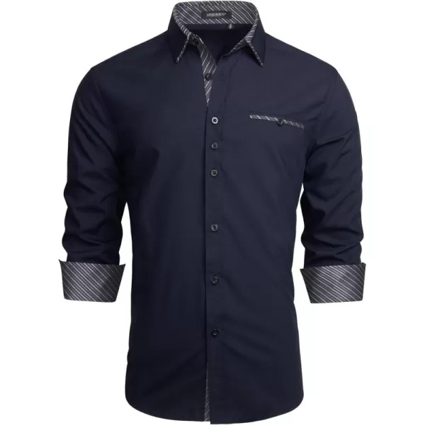 HISDERN Mens Dress Shirts Long Sleeve Button Down Casual Shirts for Men Inner Contrast Formal Business Tuxedo Wedding Shirt)