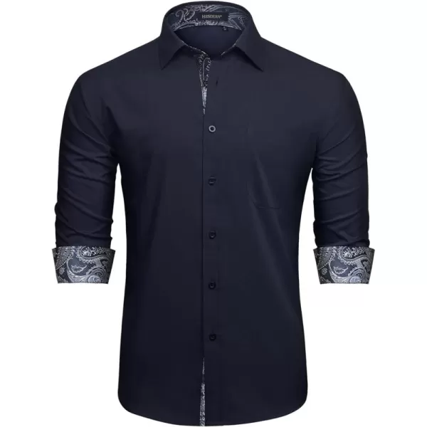 HISDERN Mens Dress Shirts Long Sleeve Button Down Casual Shirts for Men Inner Contrast Formal Business Tuxedo Wedding Shirt