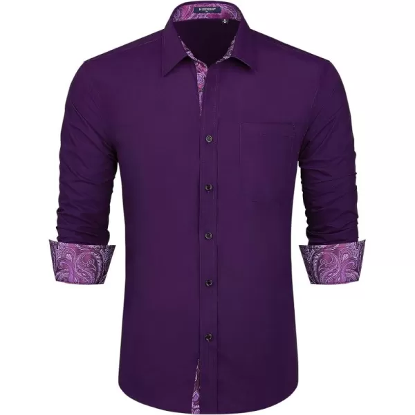 HISDERN Mens Dress Shirts Long Sleeve Button Down Casual Shirts for Men Inner Contrast Formal Business Tuxedo Wedding Shirt
