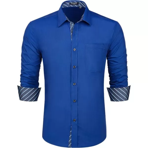 HISDERN Mens Dress Shirts Long Sleeve Button Down Casual Shirts for Men Inner Contrast Formal Business Tuxedo Wedding Shirt