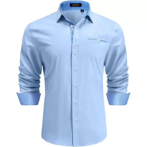 HISDERN Mens Dress Shirts Long Sleeve Button Down Casual Shirts for Men Inner Contrast Formal Business Tuxedo Wedding Shirt)