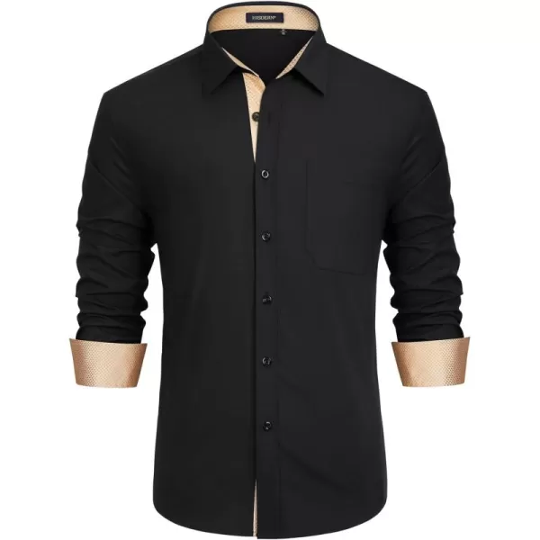 HISDERN Mens Dress Shirts Long Sleeve Button Down Casual Shirts for Men Inner Contrast Formal Business Tuxedo Wedding Shirt)