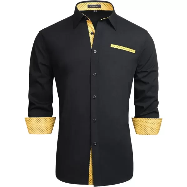 HISDERN Mens Dress Shirts Long Sleeve Button Down Casual Shirts for Men Inner Contrast Formal Business Tuxedo Wedding Shirt)