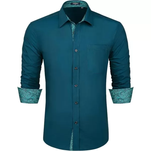 HISDERN Mens Dress Shirts Long Sleeve Button Down Casual Shirts for Men Inner Contrast Formal Business Tuxedo Wedding Shirt