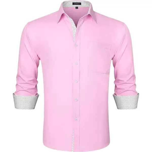 HISDERN Mens Dress Shirts Long Sleeve Button Down Casual Shirts for Men Inner Contrast Formal Business Tuxedo Wedding Shirt)