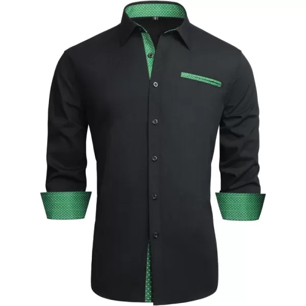 HISDERN Mens Dress Shirts Long Sleeve Button Down Casual Shirts for Men Inner Contrast Formal Business Tuxedo Wedding Shirt)