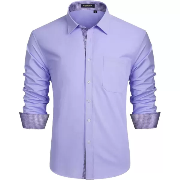 HISDERN Mens Dress Shirts Long Sleeve Button Down Casual Shirts for Men Inner Contrast Formal Business Tuxedo Wedding Shirt