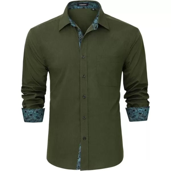 HISDERN Mens Dress Shirts Long Sleeve Button Down Casual Shirts for Men Inner Contrast Formal Business Tuxedo Wedding Shirt