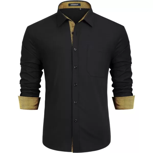 HISDERN Mens Dress Shirts Long Sleeve Button Down Casual Shirts for Men Inner Contrast Formal Business Tuxedo Wedding Shirt