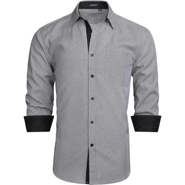HISDERN Mens Dress Shirts Long Sleeve Button Down Casual Shirts for Men Inner Contrast Formal Business Tuxedo Wedding Shirt)