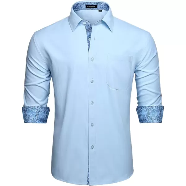 HISDERN Mens Dress Shirts Long Sleeve Button Down Casual Shirts for Men Inner Contrast Formal Business Tuxedo Wedding Shirt