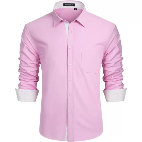 HISDERN Mens Dress Shirts Long Sleeve Button Down Casual Shirts for Men Inner Contrast Formal Business Tuxedo Wedding Shirt