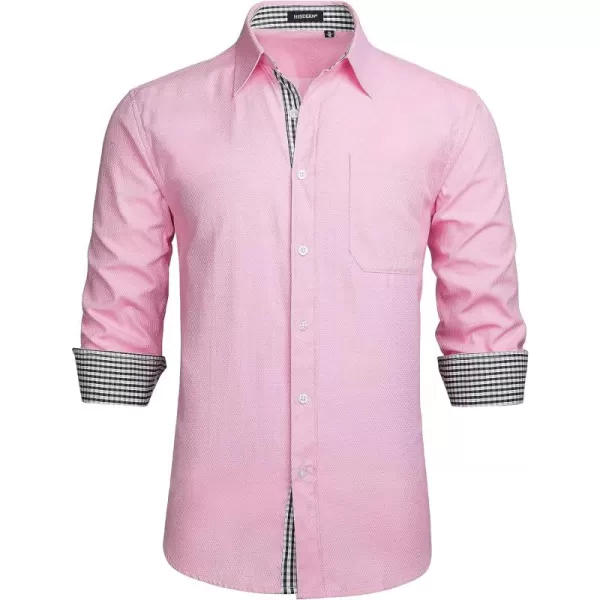 HISDERN Mens Dress Shirts Long Sleeve Button Down Casual Shirts for Men Inner Contrast Formal Business Tuxedo Wedding Shirt