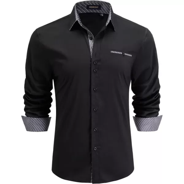 HISDERN Mens Dress Shirts Long Sleeve Button Down Casual Shirts for Men Inner Contrast Formal Business Tuxedo Wedding Shirt)
