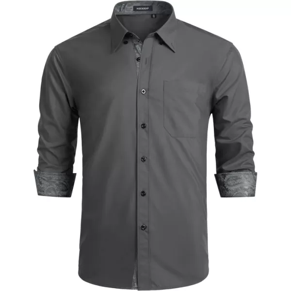 HISDERN Mens Dress Shirts Long Sleeve Button Down Casual Shirts for Men Inner Contrast Formal Business Tuxedo Wedding Shirt