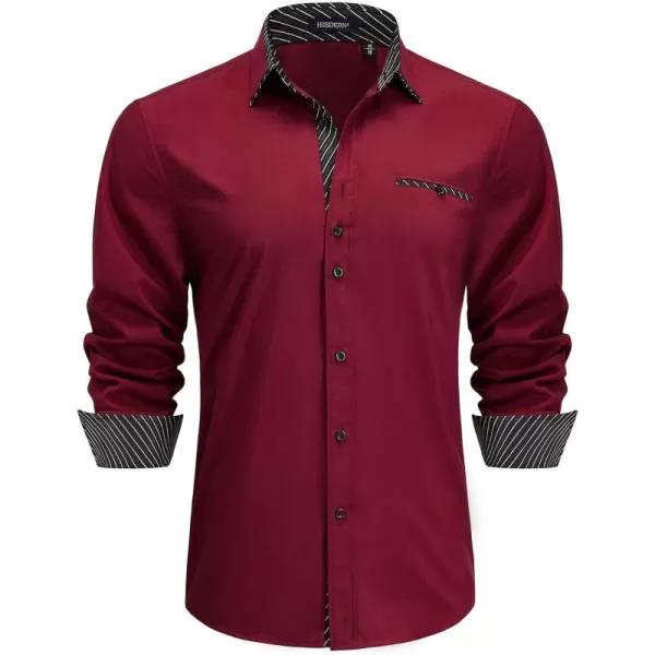 HISDERN Mens Dress Shirts Long Sleeve Button Down Casual Shirts for Men Inner Contrast Formal Business Tuxedo Wedding Shirt