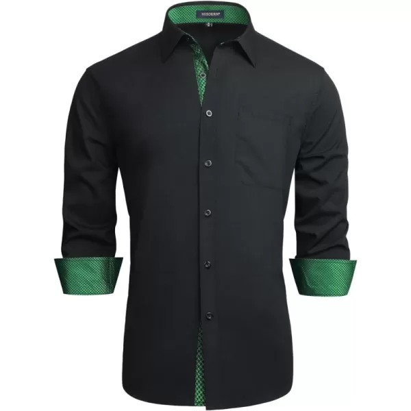 HISDERN Mens Dress Shirts Long Sleeve Button Down Casual Shirts for Men Inner Contrast Formal Business Tuxedo Wedding Shirt)