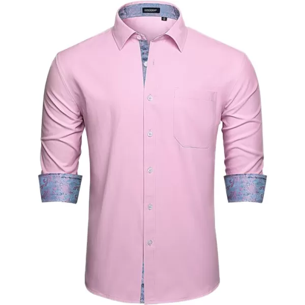 HISDERN Mens Dress Shirts Long Sleeve Button Down Casual Shirts for Men Inner Contrast Formal Business Tuxedo Wedding Shirt