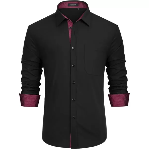 HISDERN Mens Dress Shirts Long Sleeve Button Down Casual Shirts for Men Inner Contrast Formal Business Tuxedo Wedding Shirt)