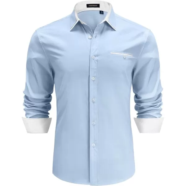 HISDERN Mens Dress Shirts Long Sleeve Solid Business Formal Shirt Regular Fit Casual Button Down Double Collar Contrast Shirt