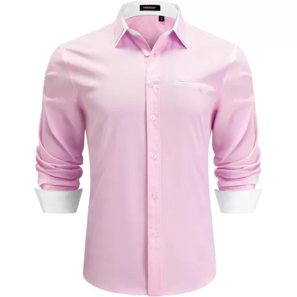 HISDERN Mens Dress Shirts Long Sleeve Solid Business Formal Shirt Regular Fit Casual Button Down Double Collar Contrast Shirt