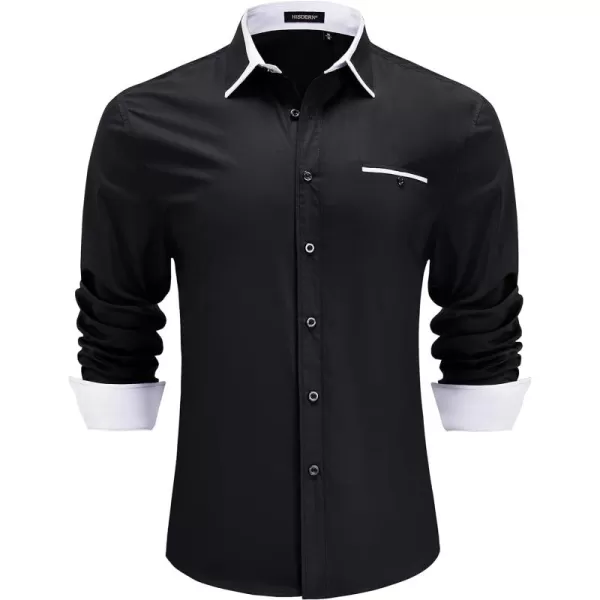 HISDERN Mens Dress Shirts Long Sleeve Solid Business Formal Shirt Regular Fit Casual Button Down Double Collar Contrast Shirt