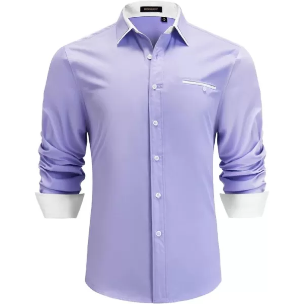 HISDERN Mens Dress Shirts Long Sleeve Solid Business Formal Shirt Regular Fit Casual Button Down Double Collar Contrast Shirt