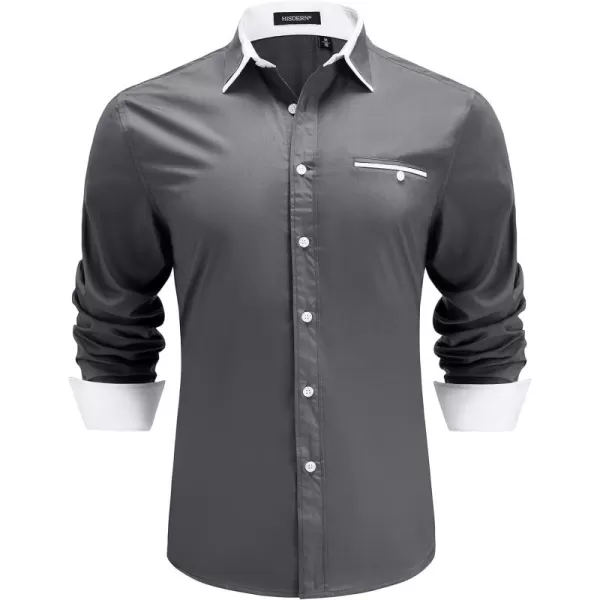 HISDERN Mens Dress Shirts Long Sleeve Solid Business Formal Shirt Regular Fit Casual Button Down Double Collar Contrast Shirt